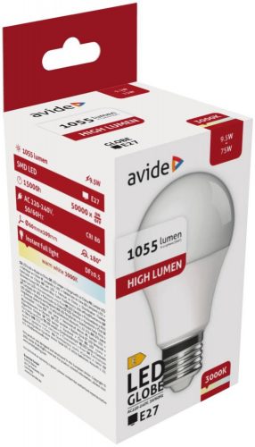 Avide LED Globe A60 9.5W E27 WW 3000K